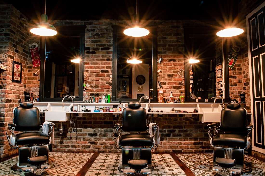 Three chairs, brick and mirrors