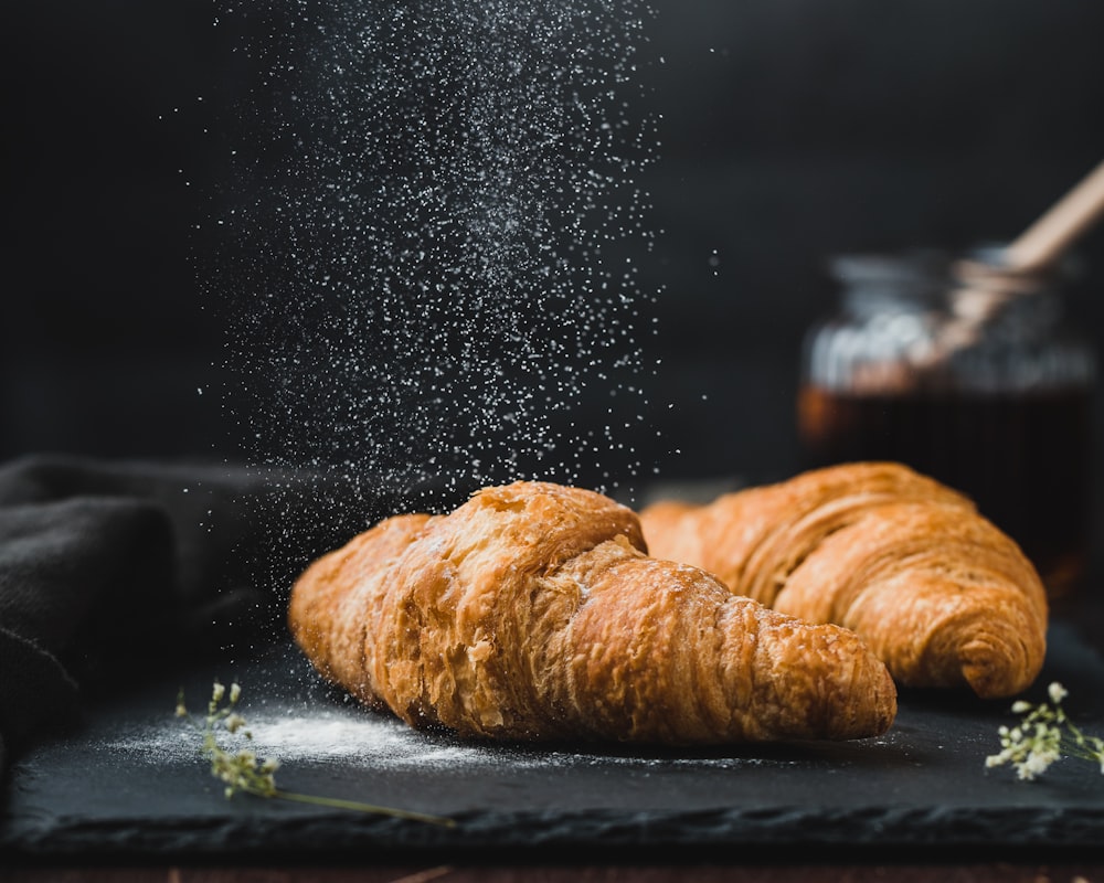 Butter croissant, sugar falling