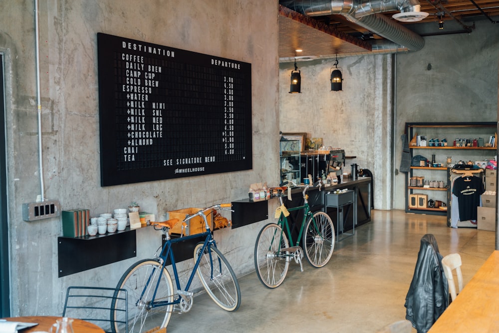 The bar, bikes parked inside